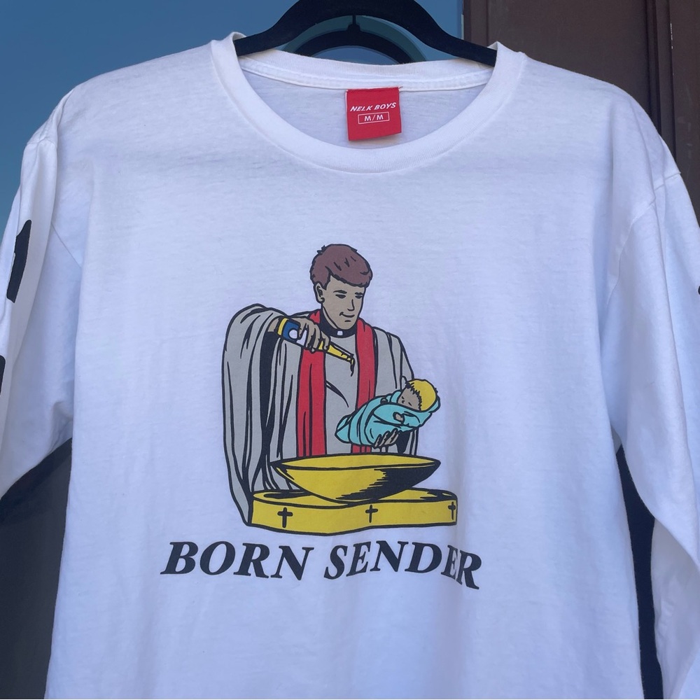 Nelk Boys White "Born Sender" L/S Graphic Tee M